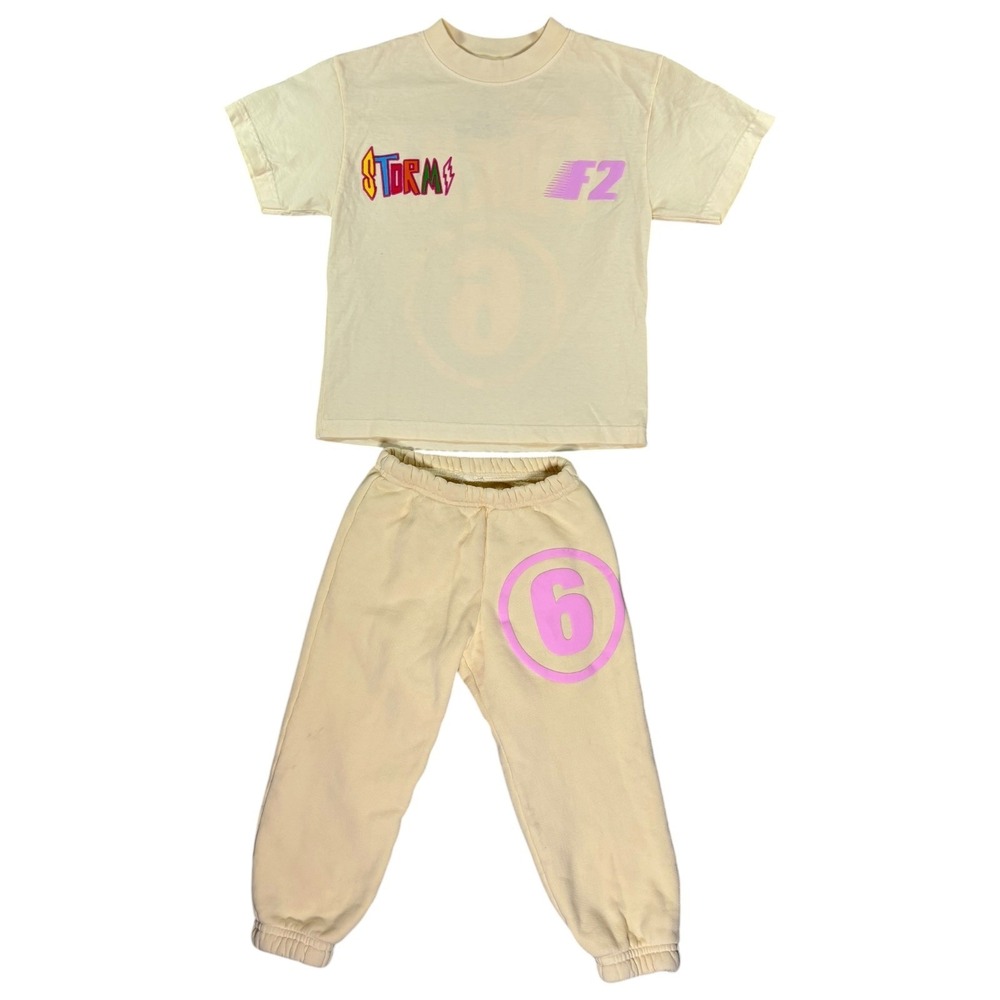 Cactus Jack Stormi World Formula 2 Tee & Sweats 2 Piece Set Youth 4-5 Yellow